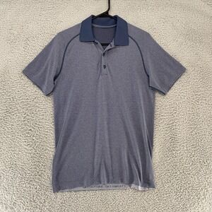 Lululemon Polo Shirt Mens Small Striped Golf Short Sleeve Metal Vent Tech Navy
